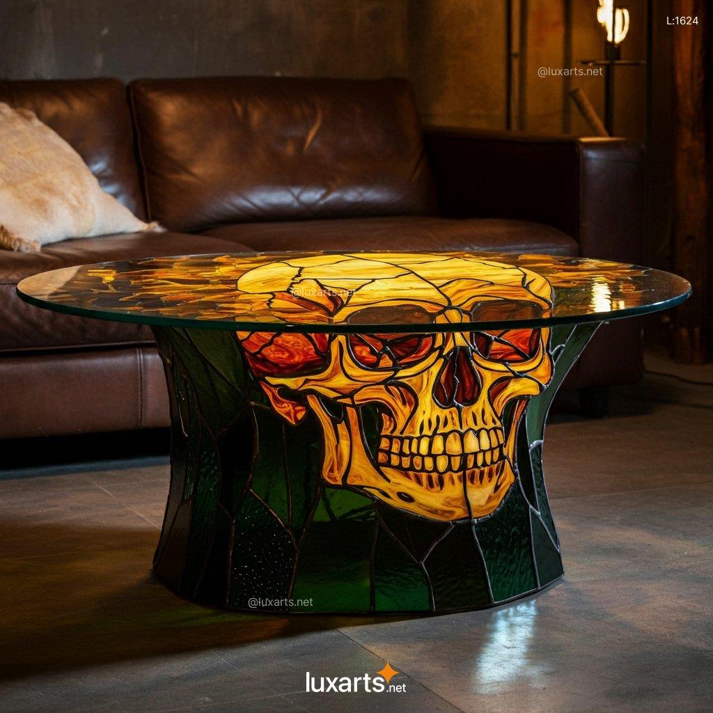 Skull Stained Glass Coffee Table: Unique Handmade Gothic Home Decor skull stained glass coffee table 10