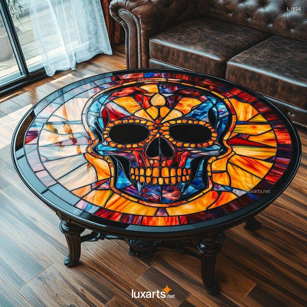 Skull Stained Glass Coffee Table: Unique Handmade Gothic Home Decor skull stained glass coffee table 2