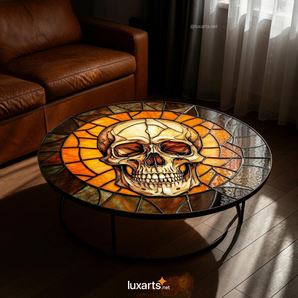 Skull Stained Glass Coffee Table: Unique Handmade Gothic Home Decor skull stained glass coffee table 3