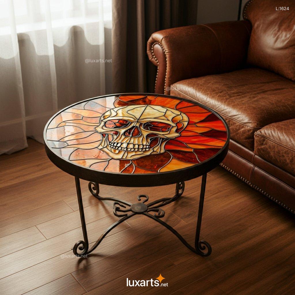 Skull Stained Glass Coffee Table: Unique Handmade Gothic Home Decor skull stained glass coffee table 4