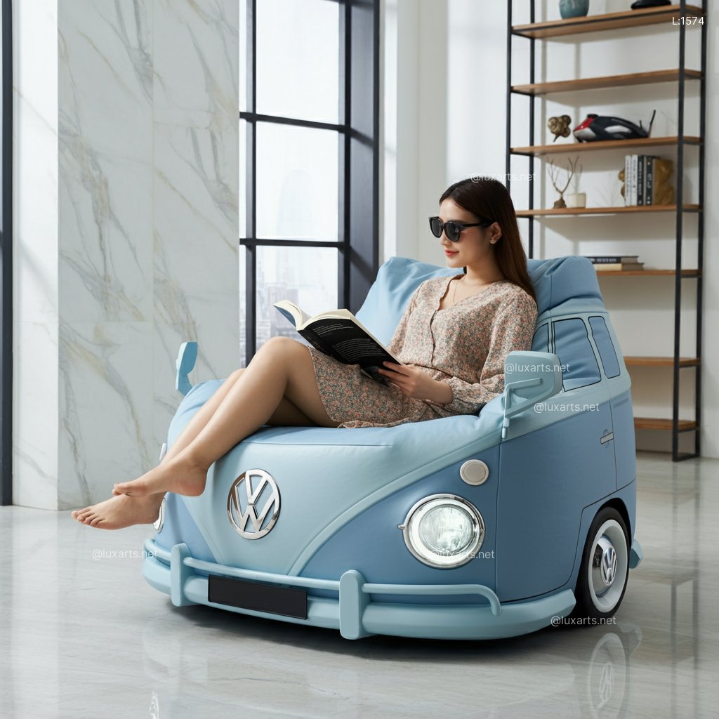 Indulge in Retro Relaxation with a Plush Volkswagen Bus Bean Bag volkswagen bus inspired bean bag chair 1