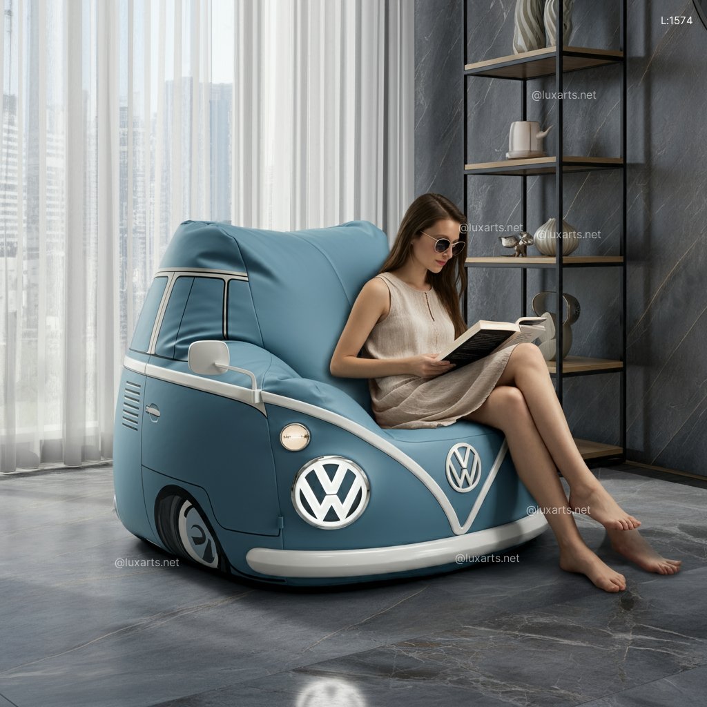 Indulge in Retro Relaxation with a Plush Volkswagen Bus Bean Bag volkswagen bus inspired bean bag chair 2