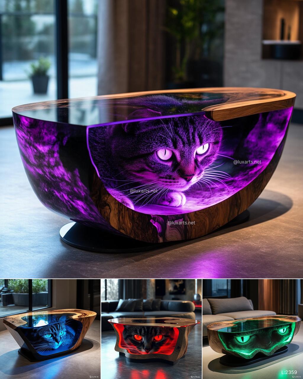 LUX.2359	Cat Epoxy Coffee Tables Designs: Playful and Elegant Furniture for Cat Lovers 2359 Cat epoxy Coffee Tables designs collage 2