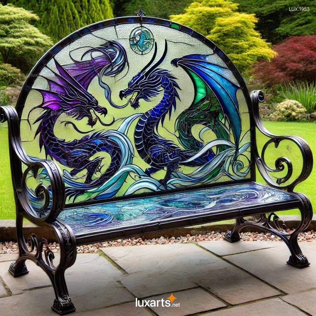 Dragon Themed Stained Glass Bench | Bring Mythical Beauty to Your Home dragon themed stained glass bench 1