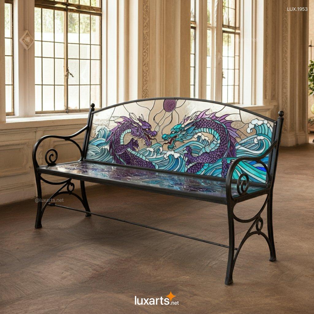 Dragon Themed Stained Glass Bench | Bring Mythical Beauty to Your Home dragon themed stained glass bench 10