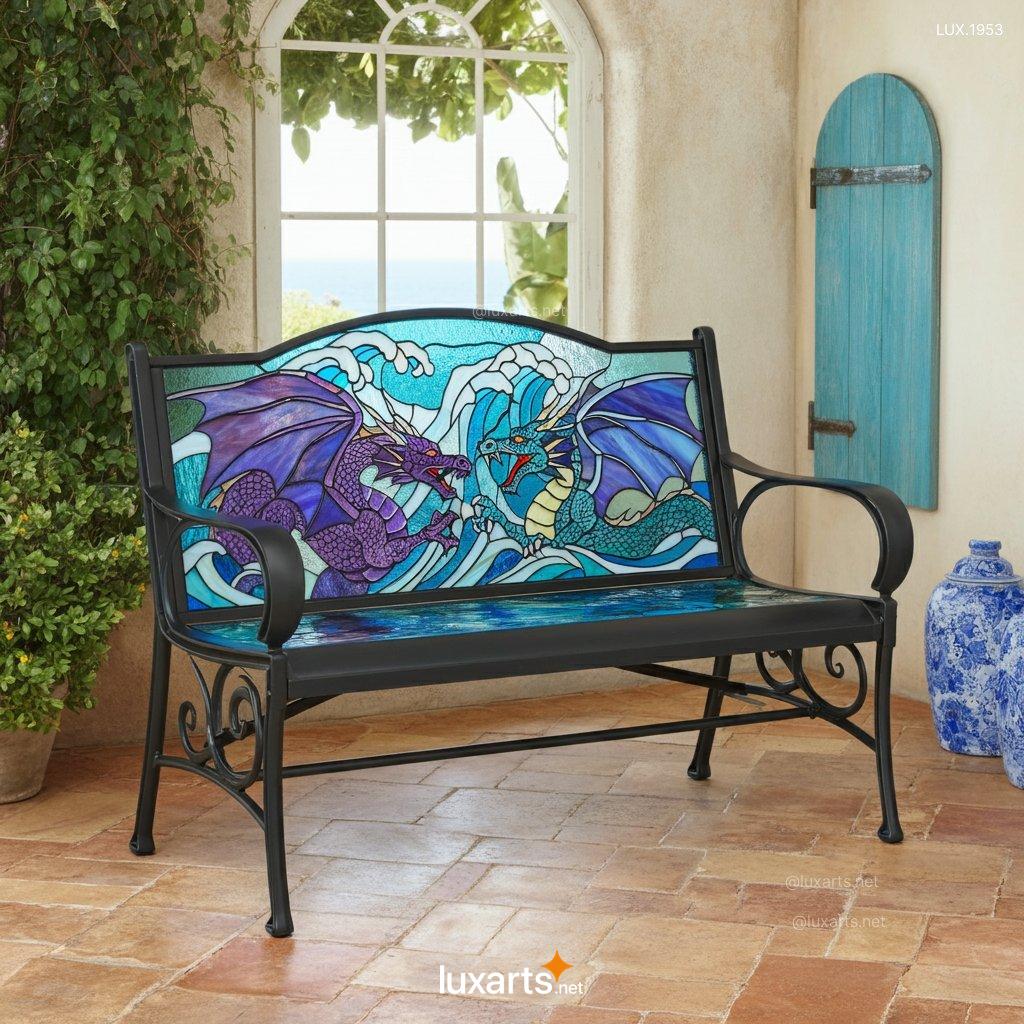 Dragon Themed Stained Glass Bench | Bring Mythical Beauty to Your Home dragon themed stained glass bench 2