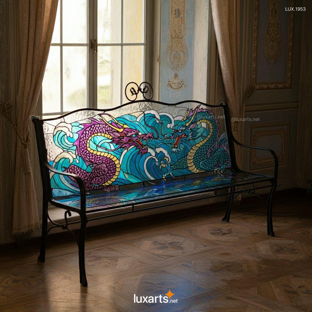 Dragon Themed Stained Glass Bench | Bring Mythical Beauty to Your Home dragon themed stained glass bench 3