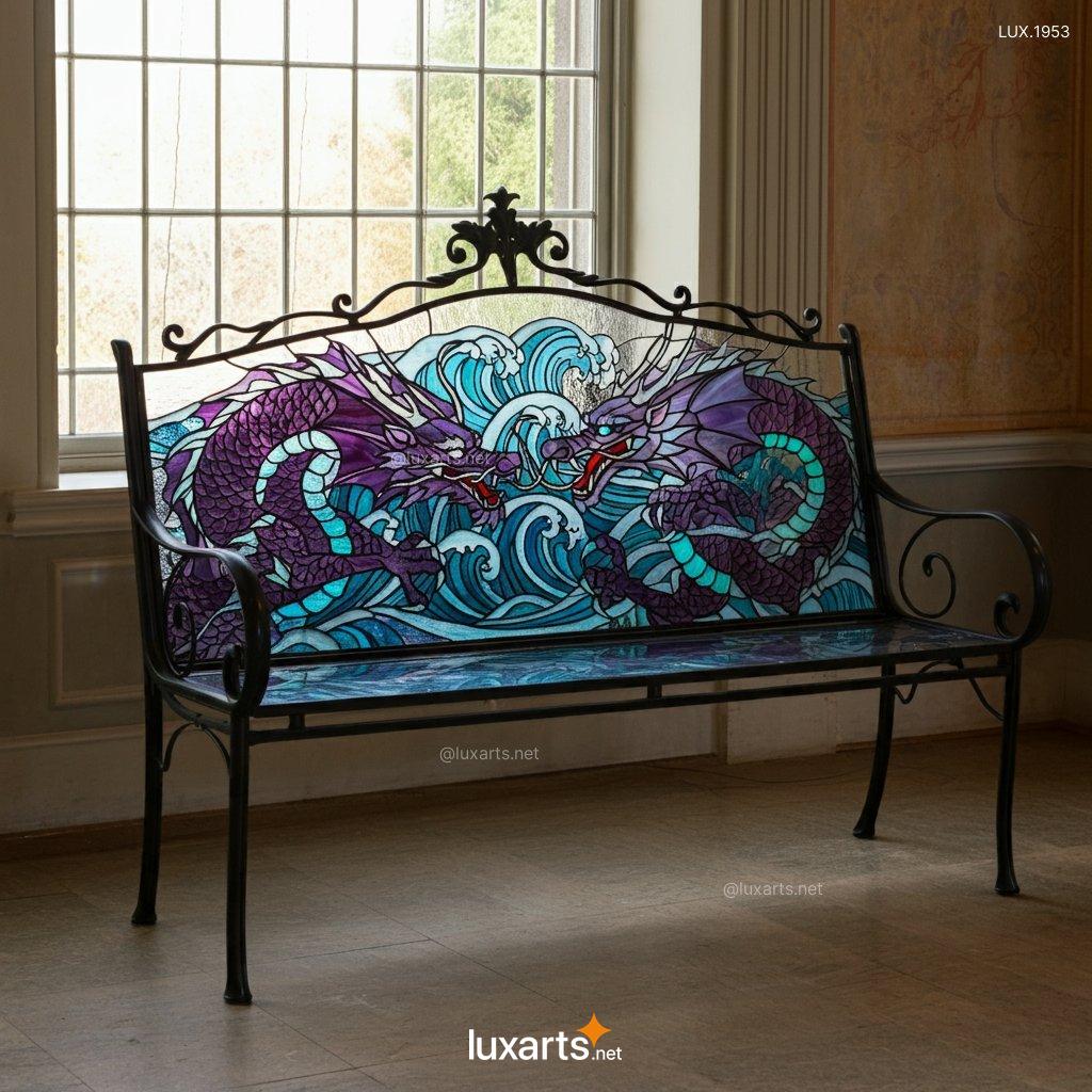 Dragon Themed Stained Glass Bench | Bring Mythical Beauty to Your Home dragon themed stained glass bench 4