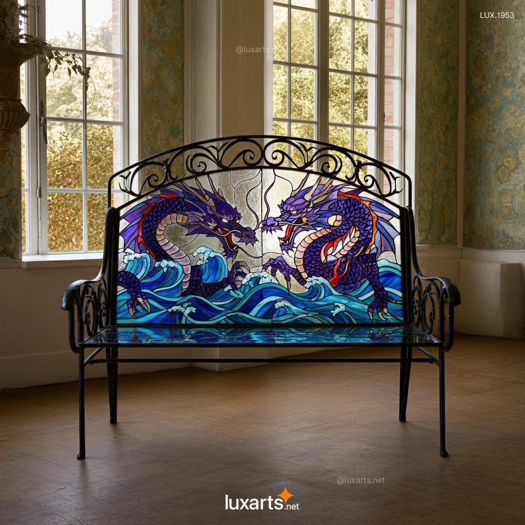 Dragon Themed Stained Glass Bench | Bring Mythical Beauty to Your Home dragon themed stained glass bench 5