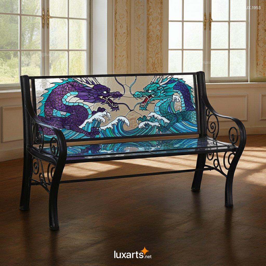 Dragon Themed Stained Glass Bench | Bring Mythical Beauty to Your Home dragon themed stained glass bench 6