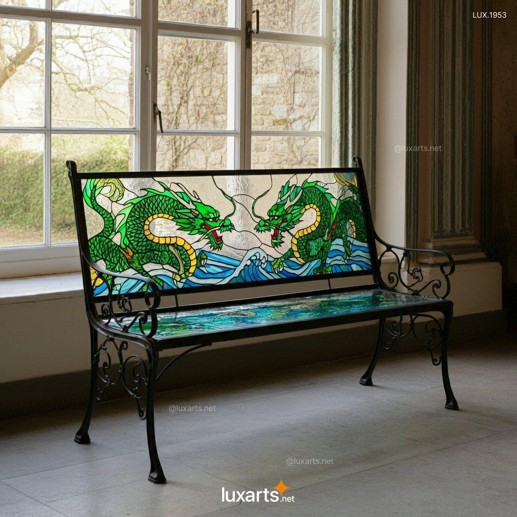 Dragon Themed Stained Glass Bench | Bring Mythical Beauty to Your Home dragon themed stained glass bench 7