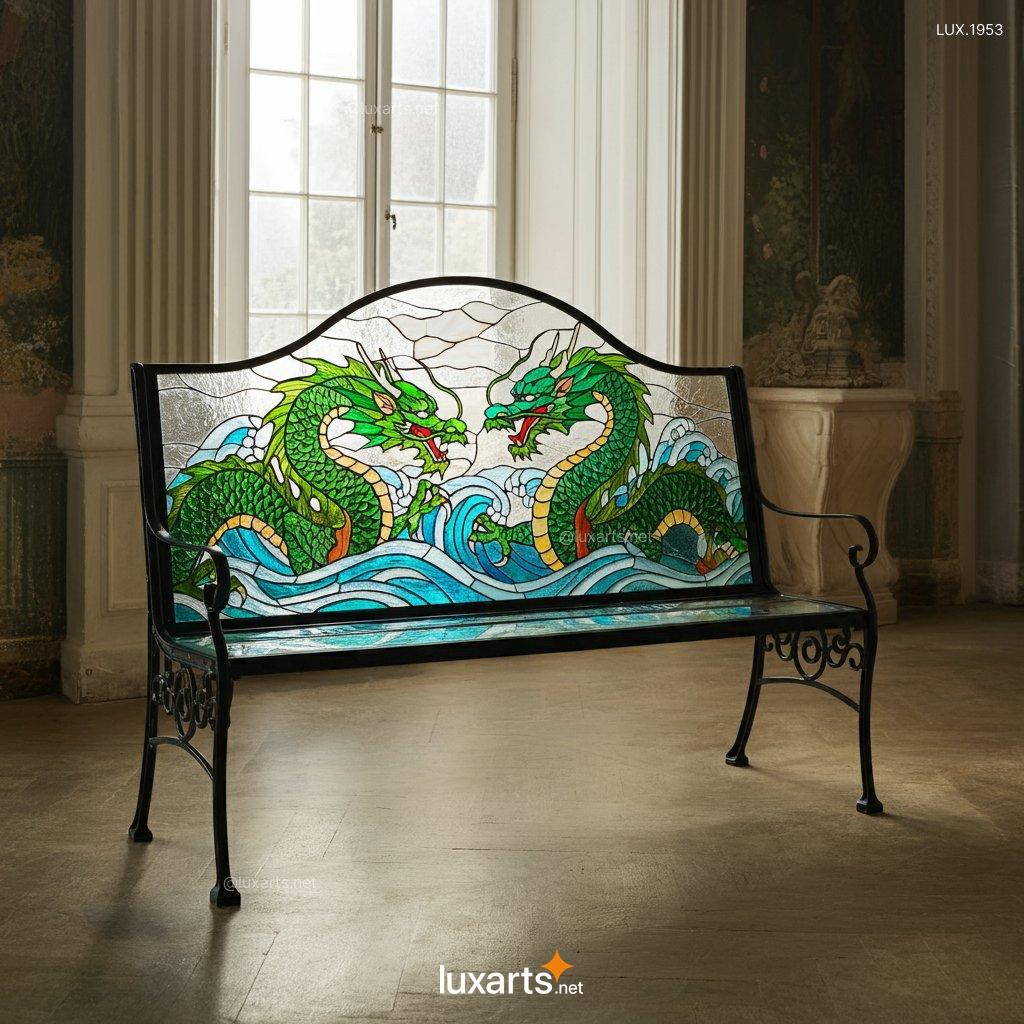 Dragon Themed Stained Glass Bench | Bring Mythical Beauty to Your Home dragon themed stained glass bench 8