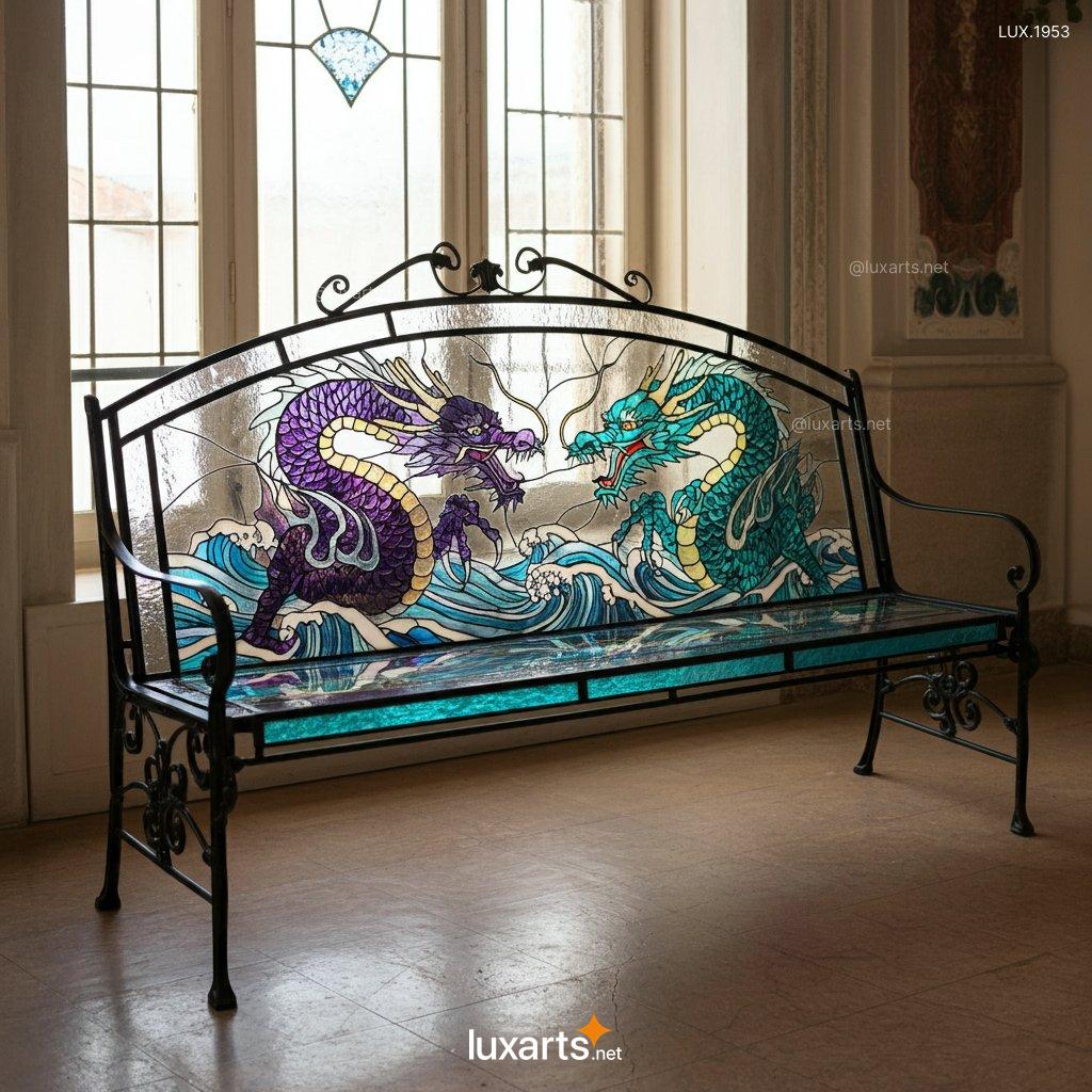 Dragon Themed Stained Glass Bench | Bring Mythical Beauty to Your Home dragon themed stained glass bench 9