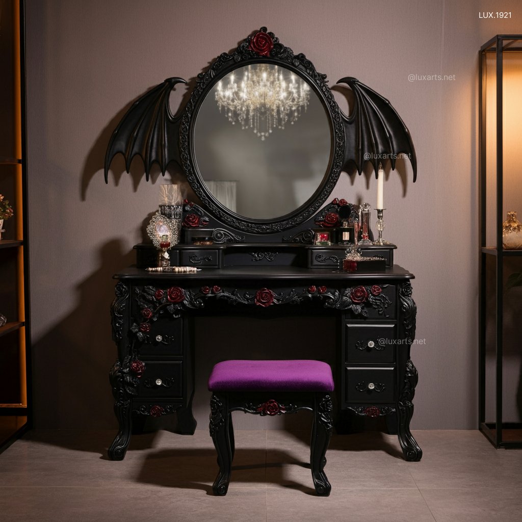 Gothic-Style Vanity Table with Dragon Wings | A Dark, Elegant Design for Your Space gothic style vanity table with dragon wings 6