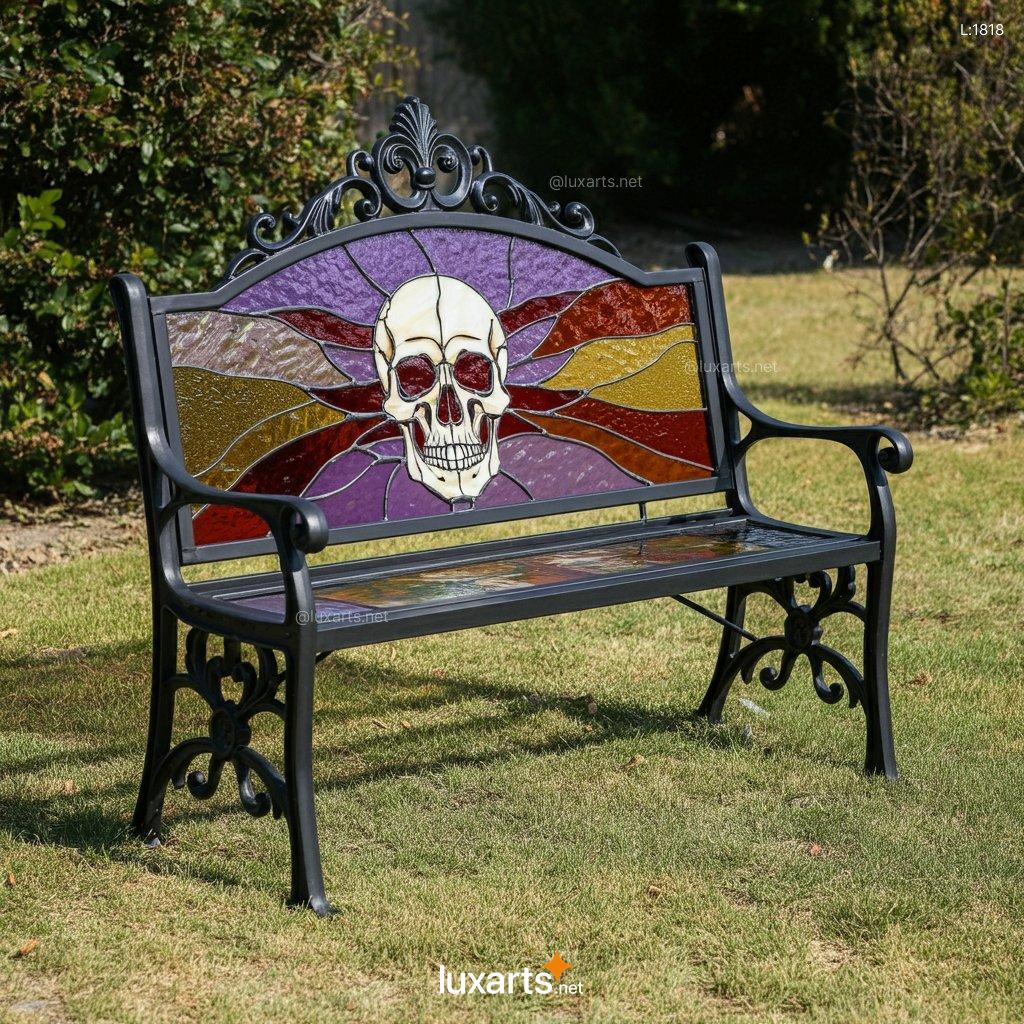 Stained Glass Skull Design Bench: Unique Handmade Gothic Home Decor stained glass skull design bench 1