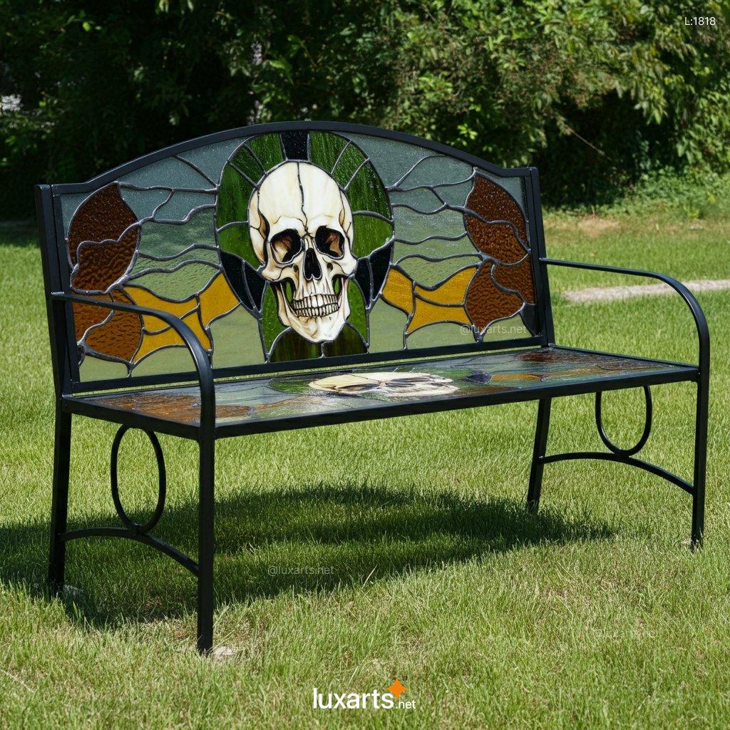 Stained Glass Skull Design Bench: Unique Handmade Gothic Home Decor stained glass skull design bench 10