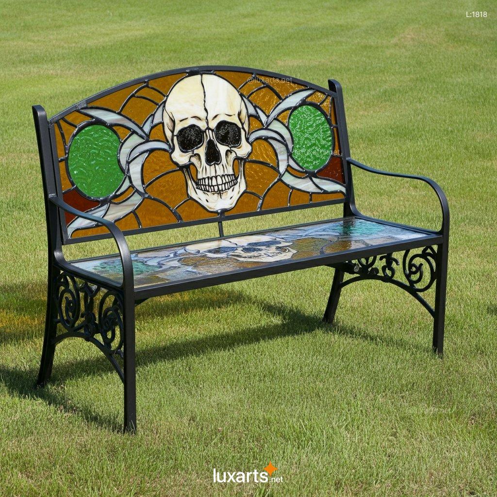 Stained Glass Skull Design Bench: Unique Handmade Gothic Home Decor stained glass skull design bench 11