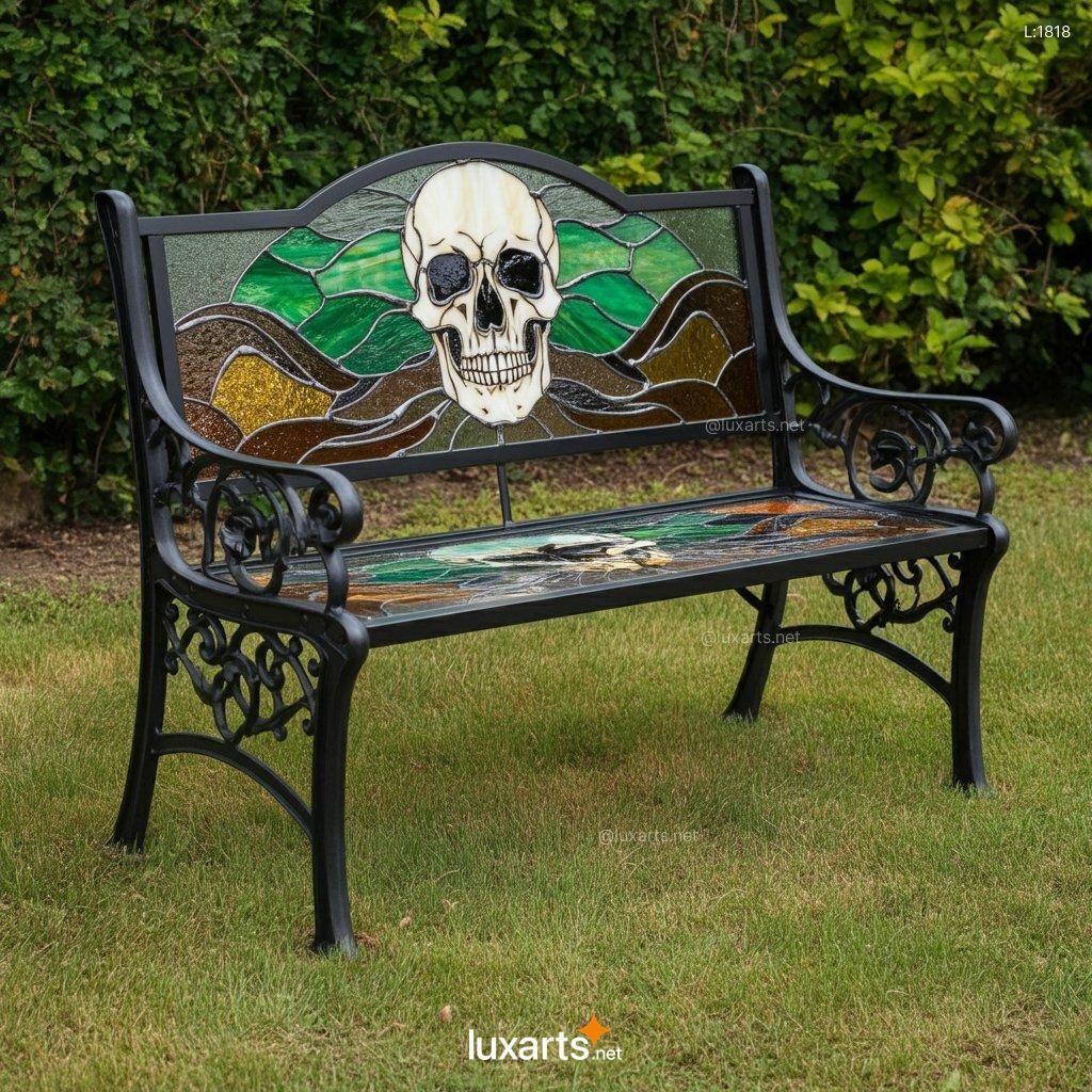 Stained Glass Skull Design Bench: Unique Handmade Gothic Home Decor stained glass skull design bench 12