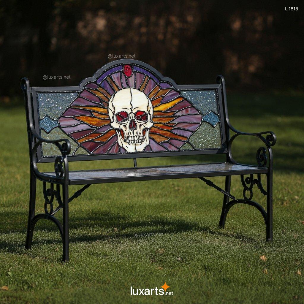 Stained Glass Skull Design Bench: Unique Handmade Gothic Home Decor stained glass skull design bench 2