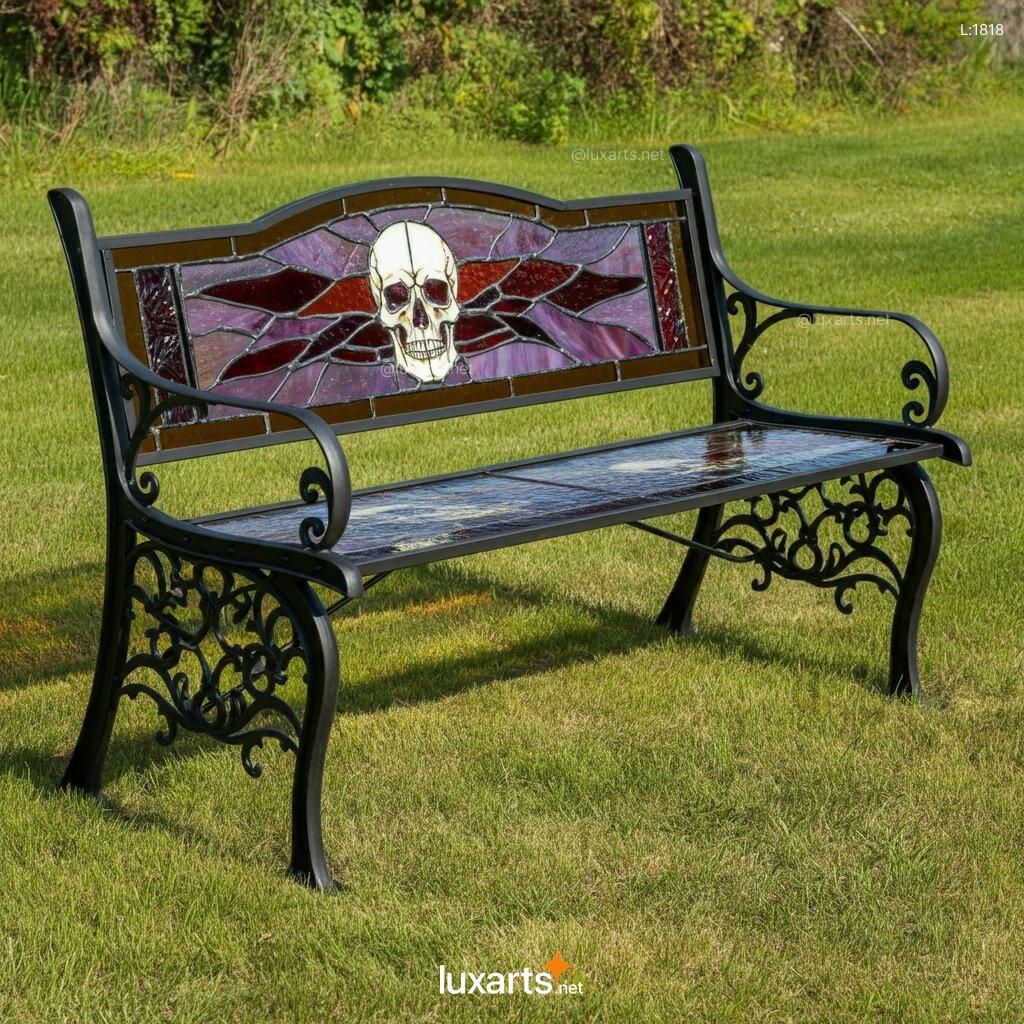 Stained Glass Skull Design Bench: Unique Handmade Gothic Home Decor stained glass skull design bench 4