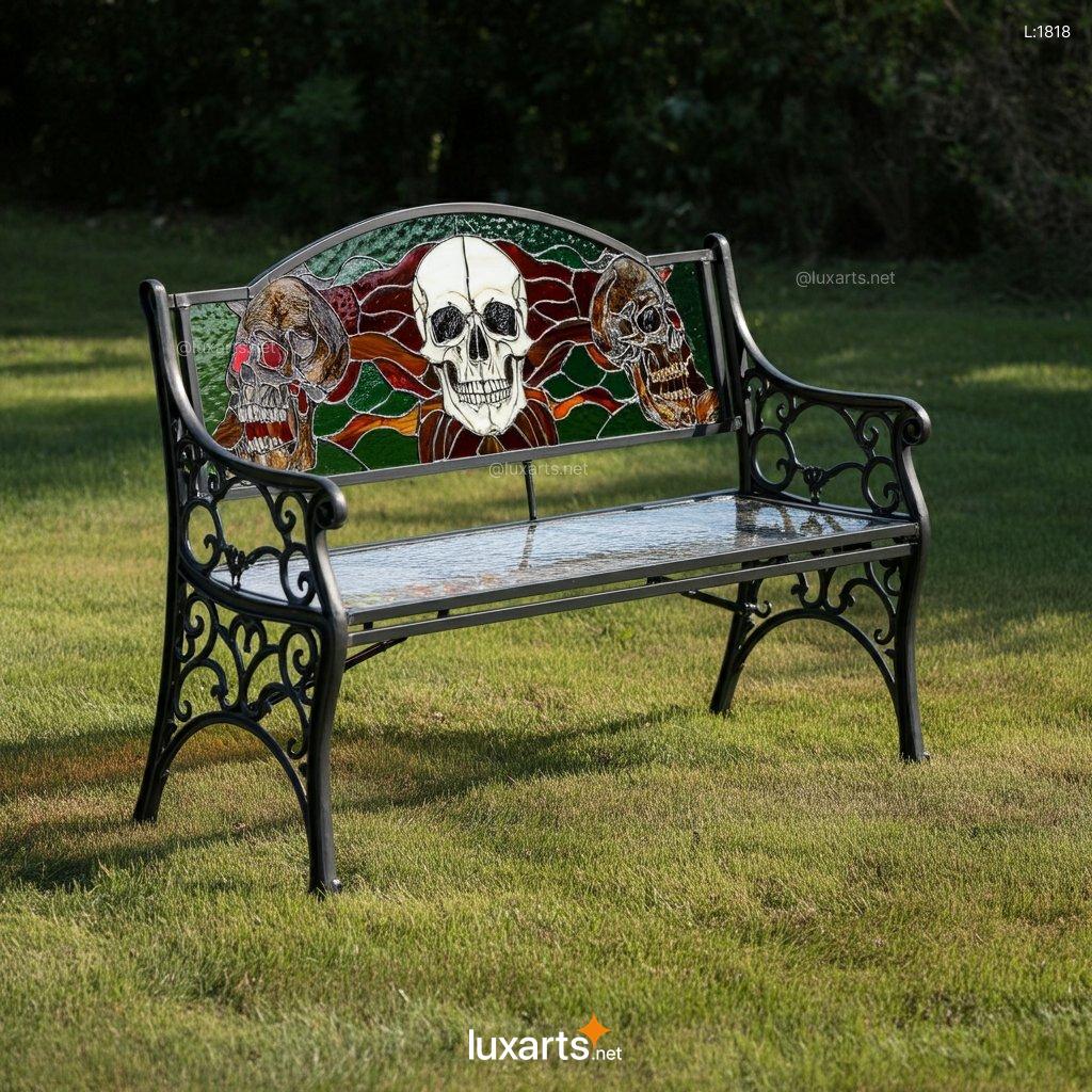 Stained Glass Skull Design Bench: Unique Handmade Gothic Home Decor stained glass skull design bench 5