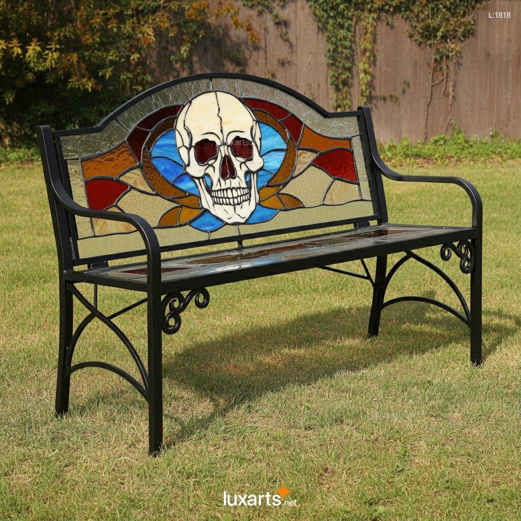 Stained Glass Skull Design Bench: Unique Handmade Gothic Home Decor stained glass skull design bench 6