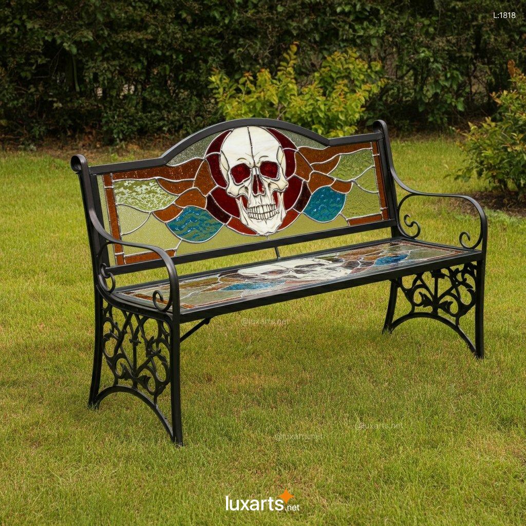 Stained Glass Skull Design Bench: Unique Handmade Gothic Home Decor stained glass skull design bench 7