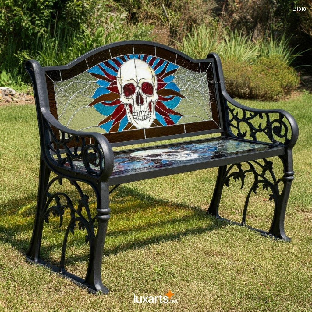 Stained Glass Skull Design Bench: Unique Handmade Gothic Home Decor stained glass skull design bench 8