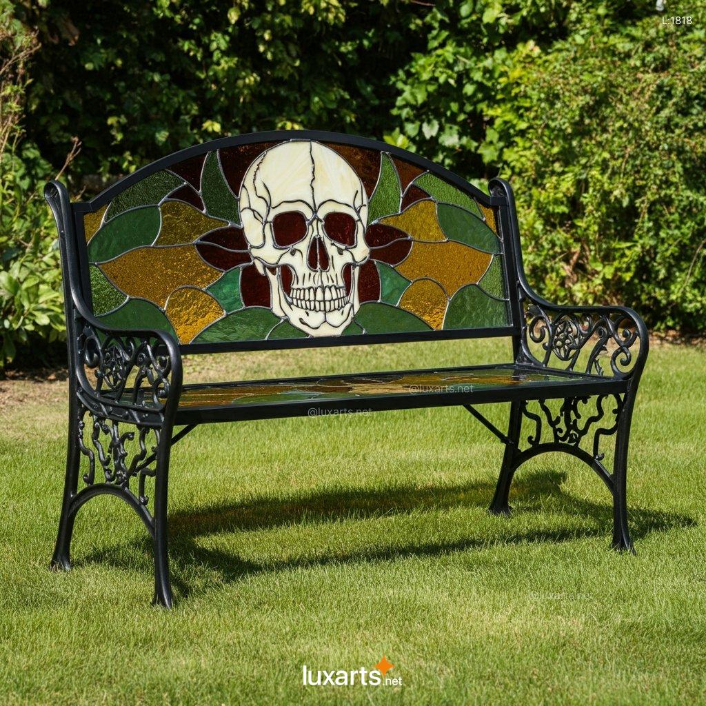 Stained Glass Skull Design Bench: Unique Handmade Gothic Home Decor stained glass skull design bench 9