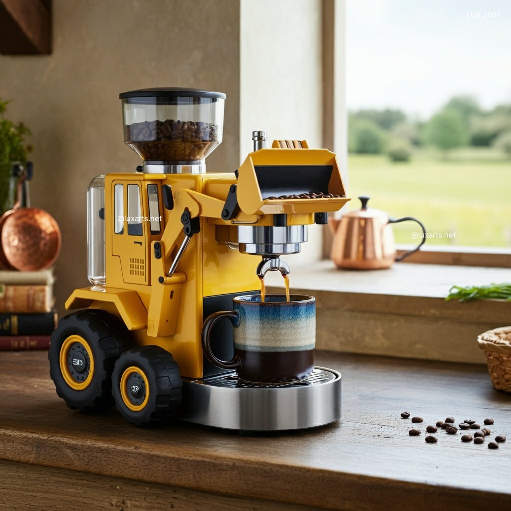 LUX.2087	Bulldozer Inspired Coffee Maker | Start Your Day with Heavy-Duty Style bulldozer inspired coffee maker 1