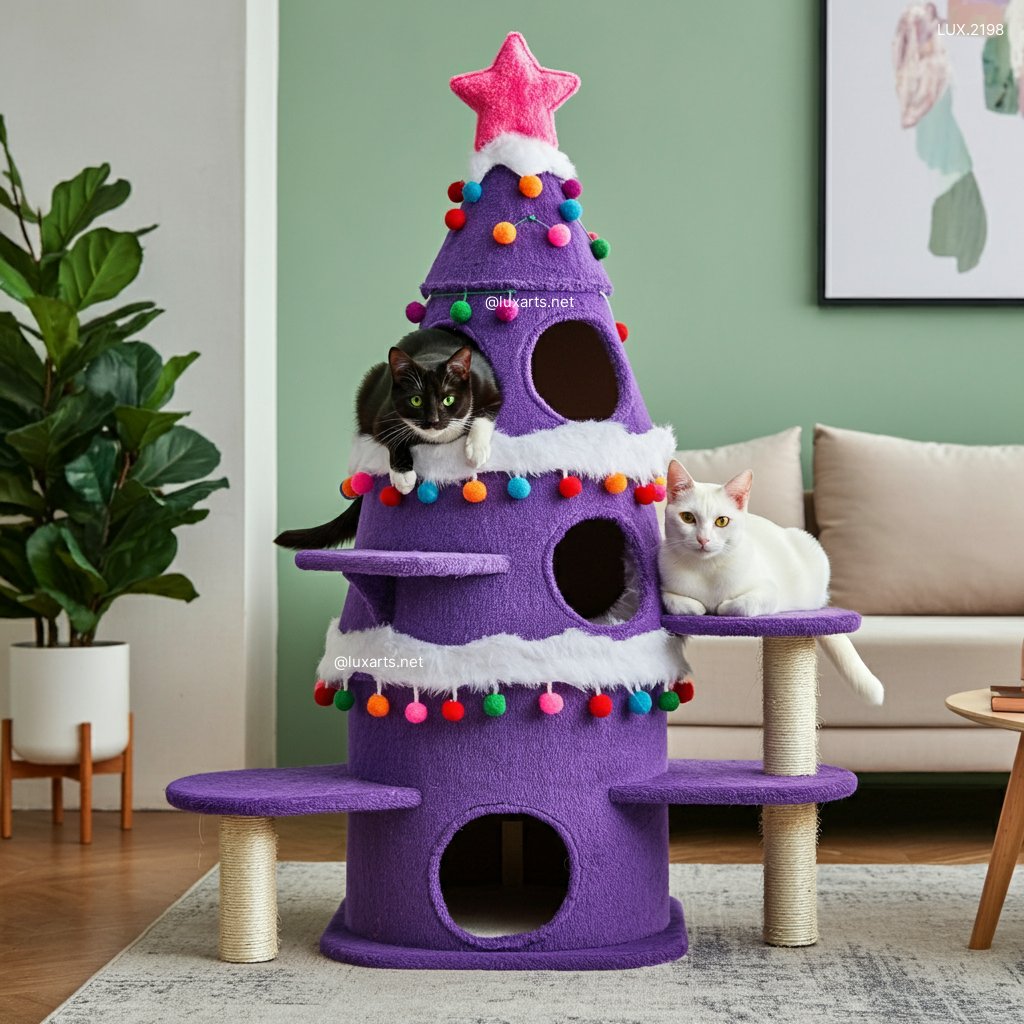 LUX.2198 Christmas Tree Cat Tower | Stylish Holiday Decor for Cat Lovers christmas tree cat tower 7