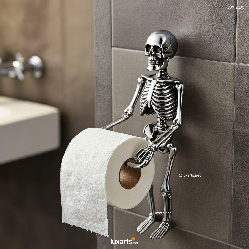 LUX.2200 Chrome Skeleton-Shaped Toilet Paper Holder | Bold and Spooky Bathroom Decor chrome skeleton shaped toilet paper holder 1