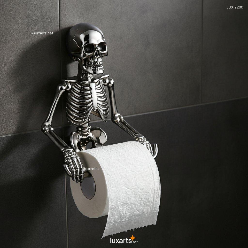 LUX.2200 Chrome Skeleton-Shaped Toilet Paper Holder | Bold and Spooky Bathroom Decor chrome skeleton shaped toilet paper holder 2