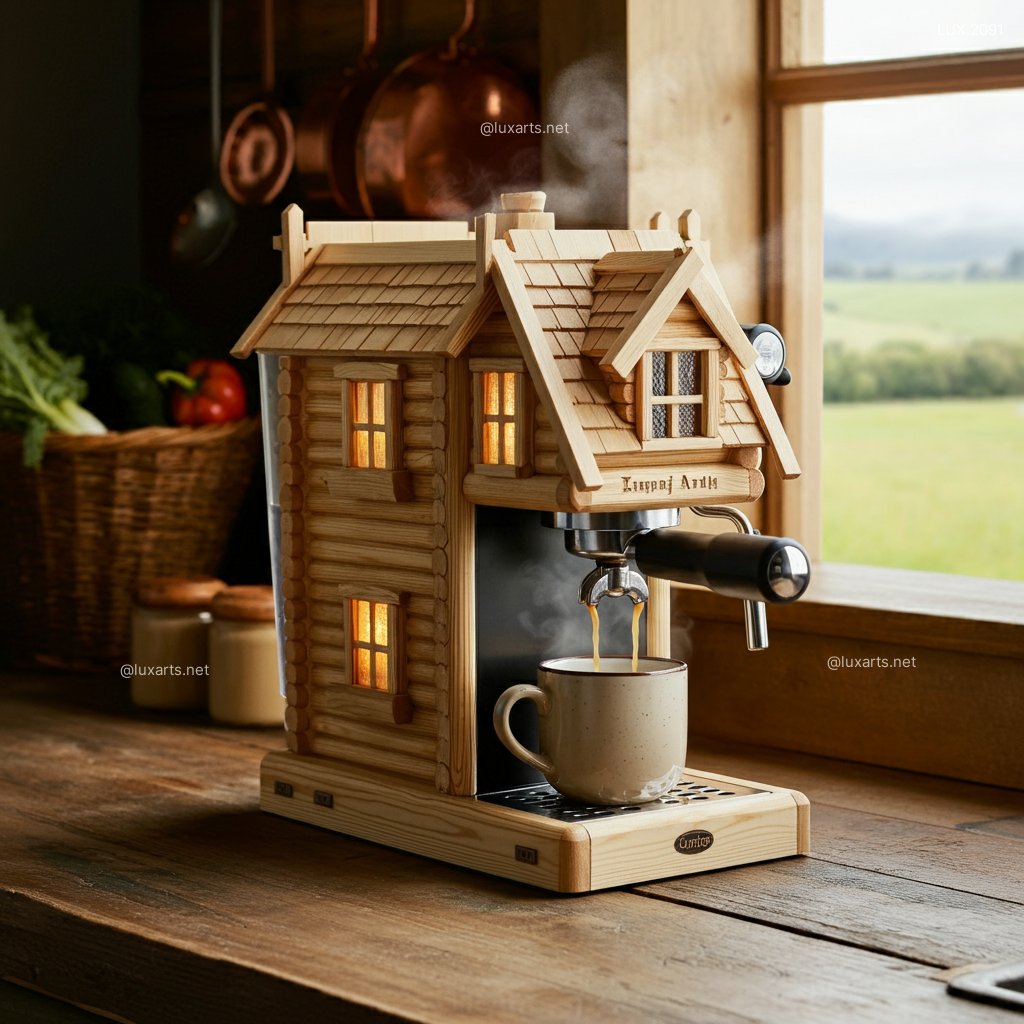 LUX.2091 Log Cabin Inspired Coffee Makers: Rustic, Handcrafted, and Cozy for Your Home log cabin inspired coffee makers 6