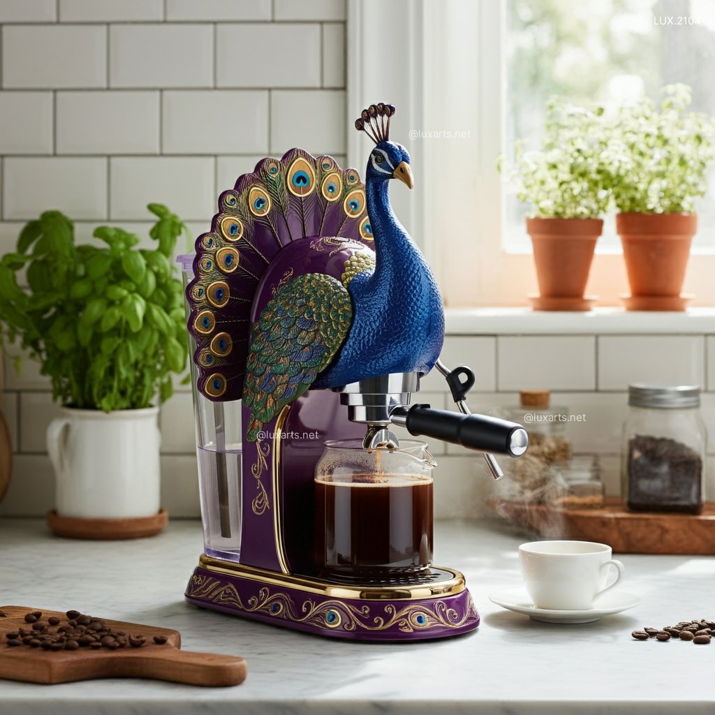 LUX.2104 Peacock Coffee Makers | Bring Vibrant Color and Elegance to Your Morning peacock inspired coffee makers 1