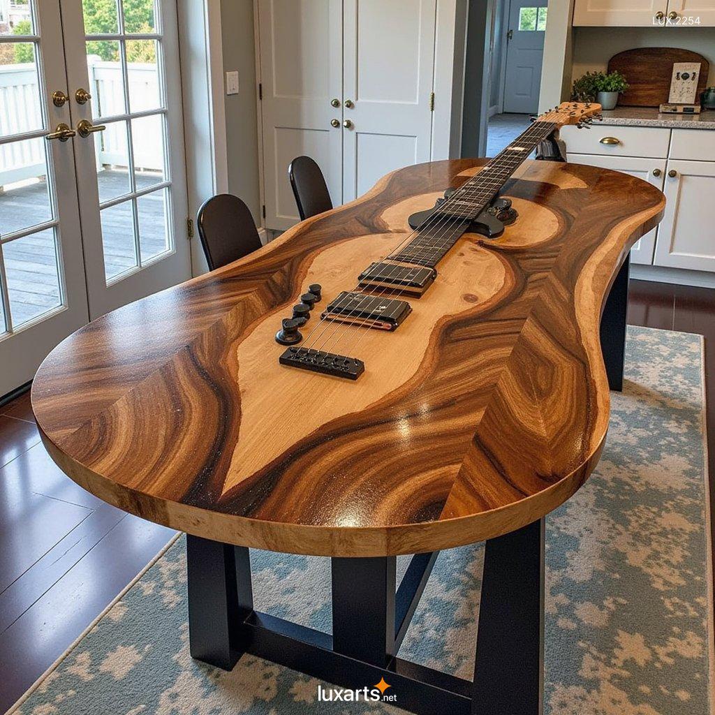 LUX.2254 Playful & Stylish: Giant Wooden Guitar-Shaped Dining Table for Music Lovers guitar shaped dining table 3