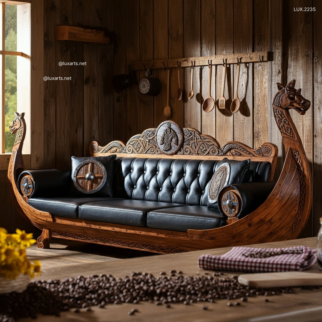 LUX.2235 Viking Longboat Shaped Sofa | Epic Seating for Nautical Enthusiasts viking longboat inspired sofa 11