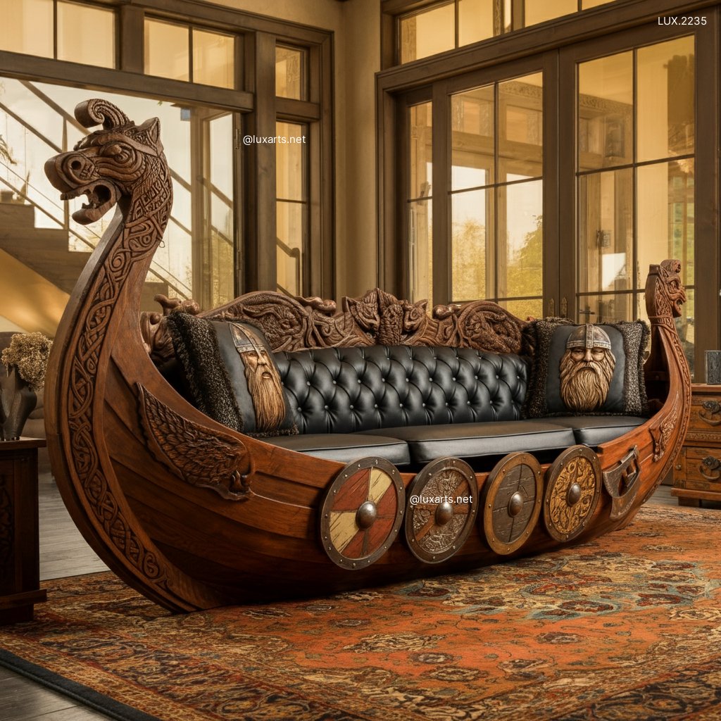 LUX.2235 Viking Longboat Shaped Sofa | Epic Seating for Nautical Enthusiasts viking longboat inspired sofa 12