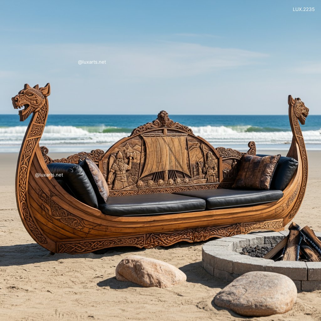 LUX.2235 Viking Longboat Shaped Sofa | Epic Seating for Nautical Enthusiasts viking longboat inspired sofa 7