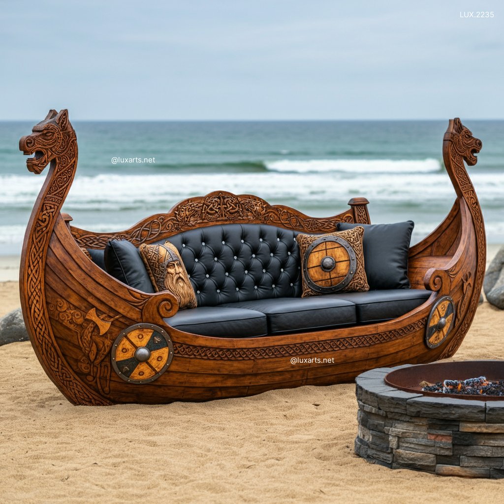 LUX.2235 Viking Longboat Shaped Sofa | Epic Seating for Nautical Enthusiasts viking longboat inspired sofa 9