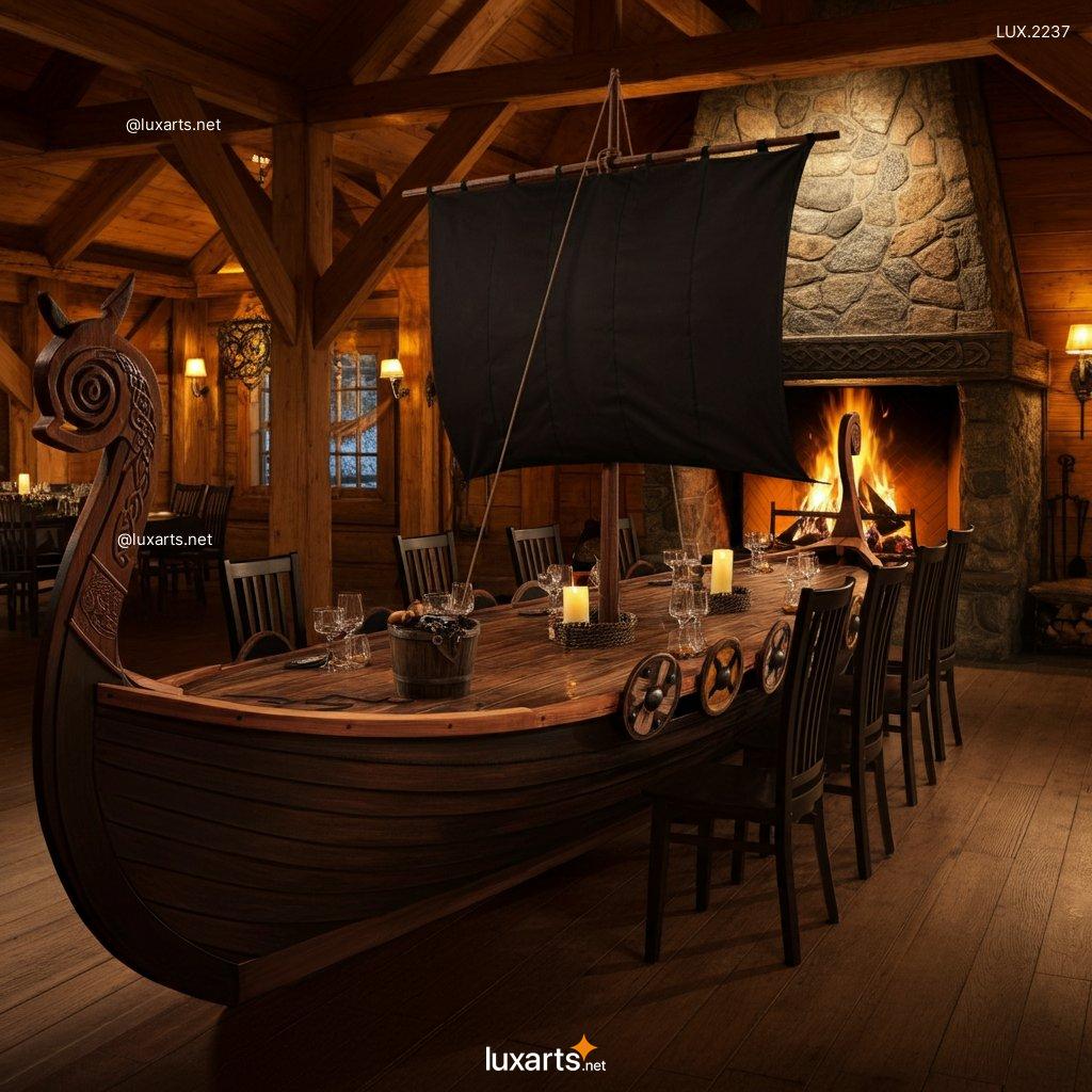 LUX.2237 Viking Ship Shaped Dining Tables | Nautical Elegance for Your Home viking ship dining tables 10