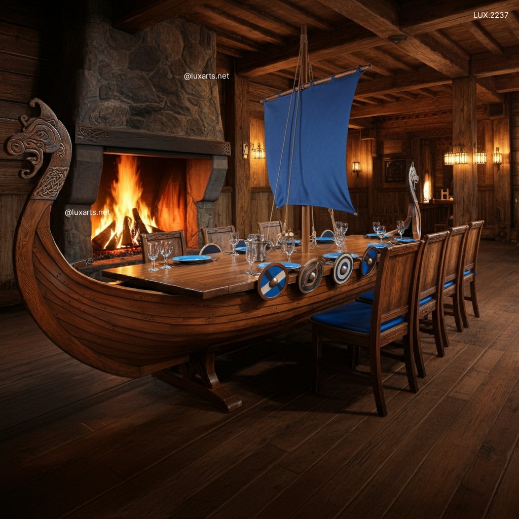 LUX.2237 Viking Ship Shaped Dining Tables | Nautical Elegance for Your Home viking ship dining tables 2