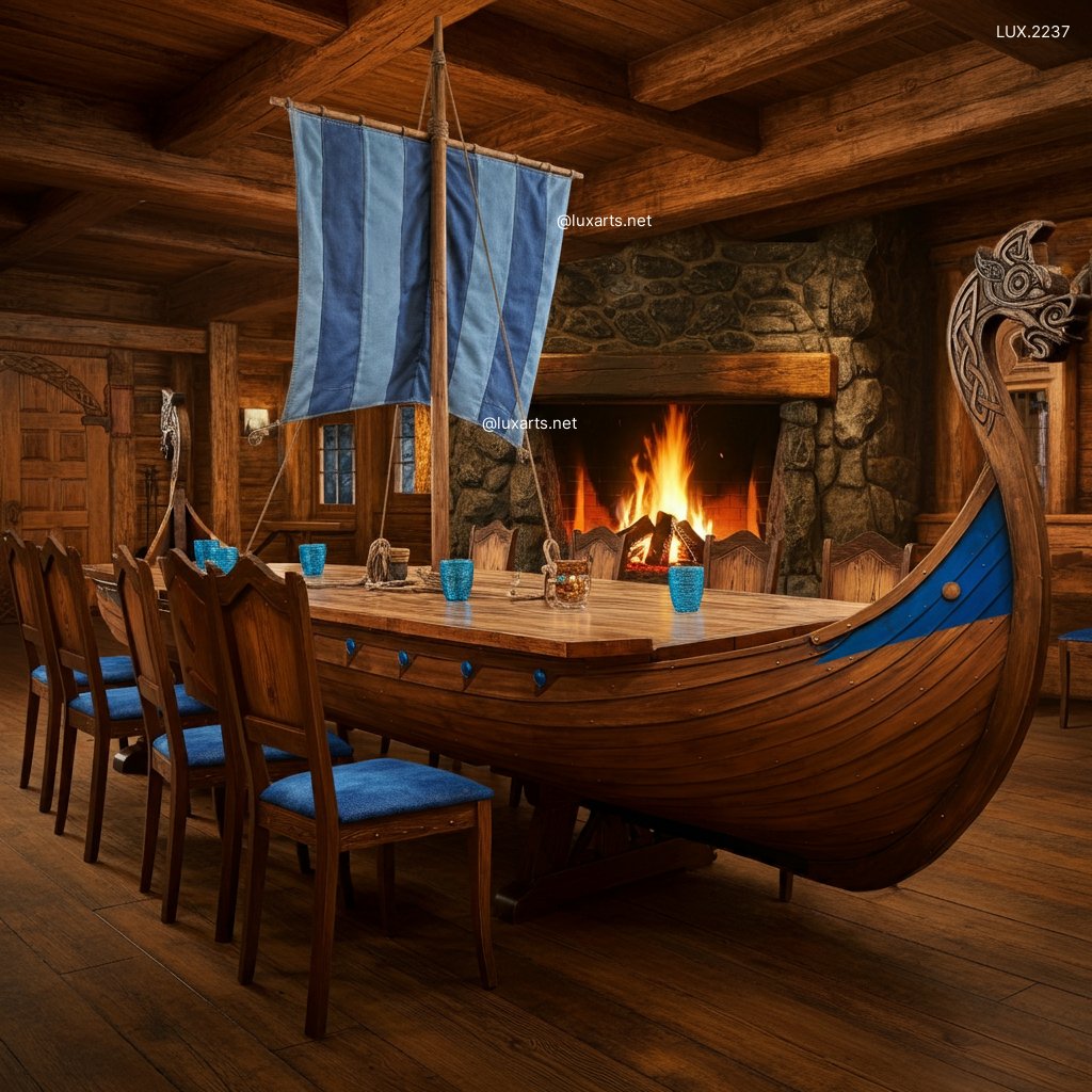 LUX.2237 Viking Ship Shaped Dining Tables | Nautical Elegance for Your Home viking ship dining tables 3