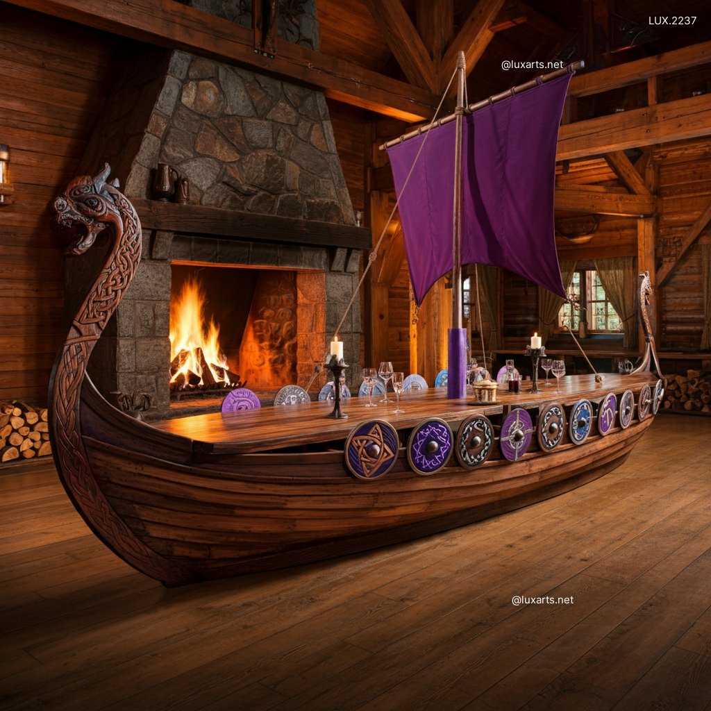 LUX.2237 Viking Ship Shaped Dining Tables | Nautical Elegance for Your Home viking ship dining tables 4