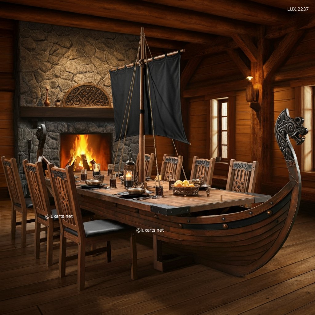 LUX.2237 Viking Ship Shaped Dining Tables | Nautical Elegance for Your Home viking ship dining tables 7