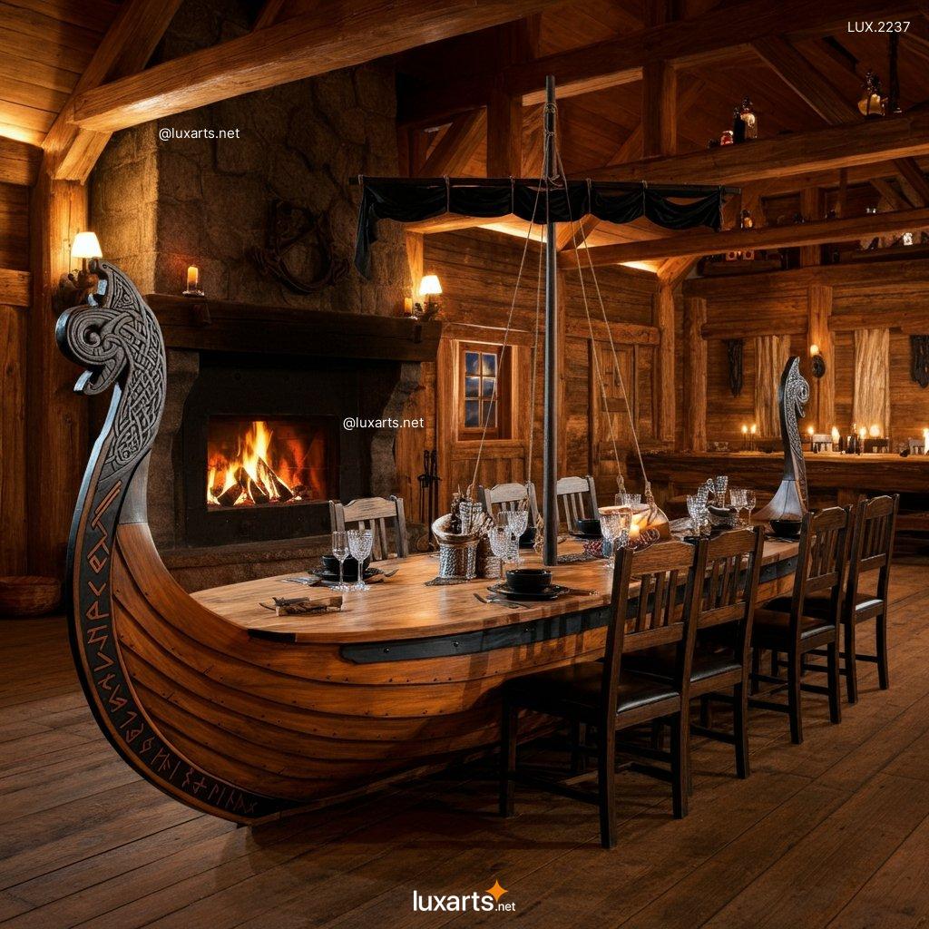 LUX.2237 Viking Ship Shaped Dining Tables | Nautical Elegance for Your Home viking ship dining tables 8