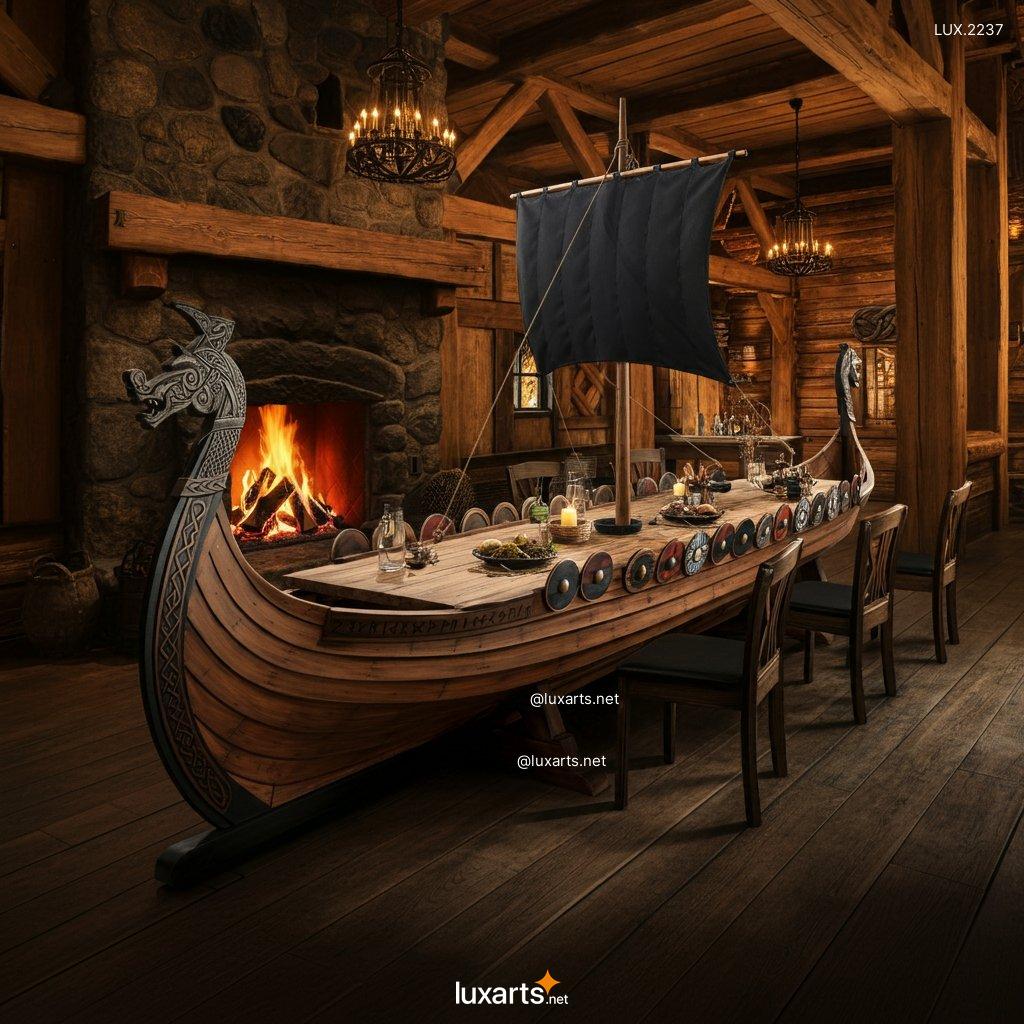 LUX.2237 Viking Ship Shaped Dining Tables | Nautical Elegance for Your Home viking ship dining tables 9