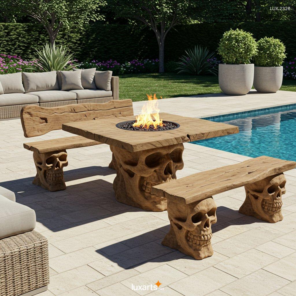 LUX.2326 Skull-Shaped Wooden Picnic Table: Handcrafted Gothic Picnic Tables skull shaped wooden picnic table 1