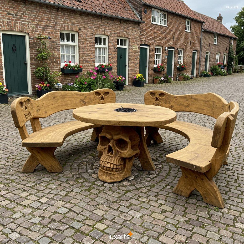 LUX.2326 Skull-Shaped Wooden Picnic Table: Handcrafted Gothic Picnic Tables skull shaped wooden picnic table 2