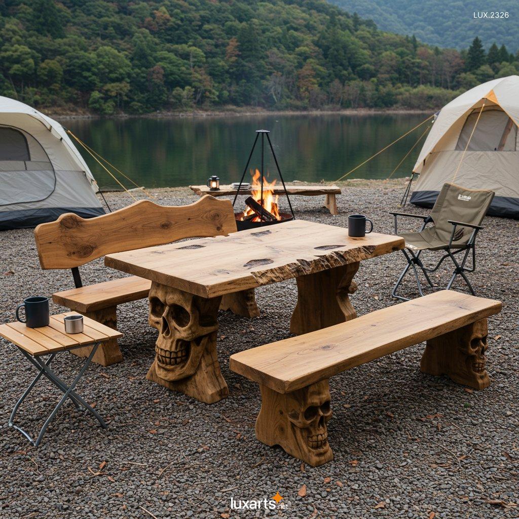 LUX.2326 Skull-Shaped Wooden Picnic Table: Handcrafted Gothic Picnic Tables skull shaped wooden picnic table 3